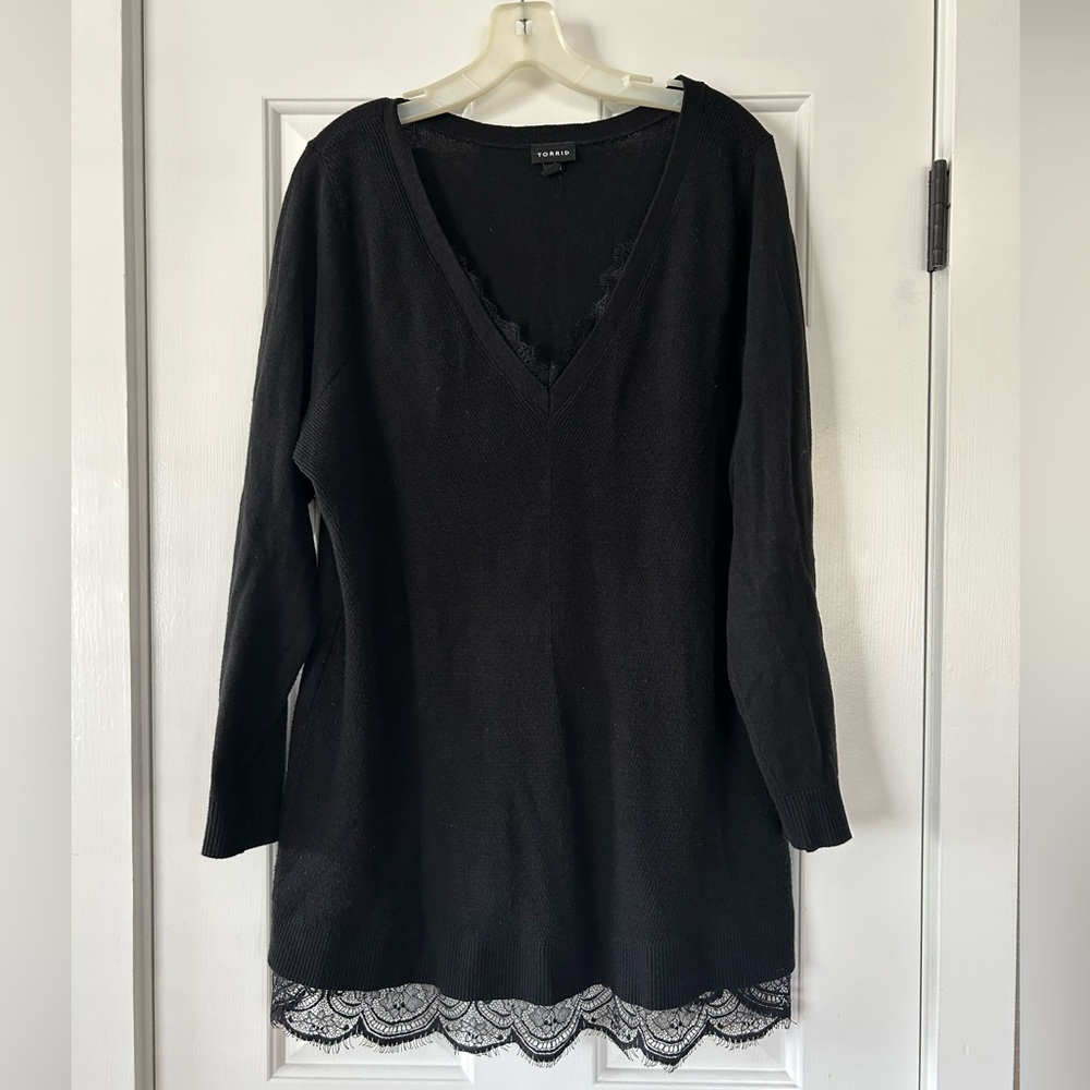 Torrid Black Tunic Sweater with Lace trim - size 2